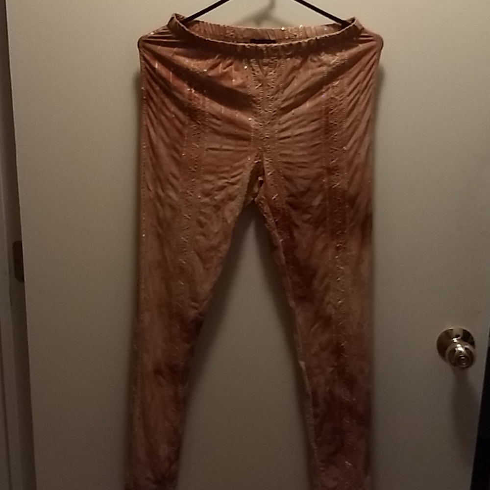 Tan legging pants with sequins